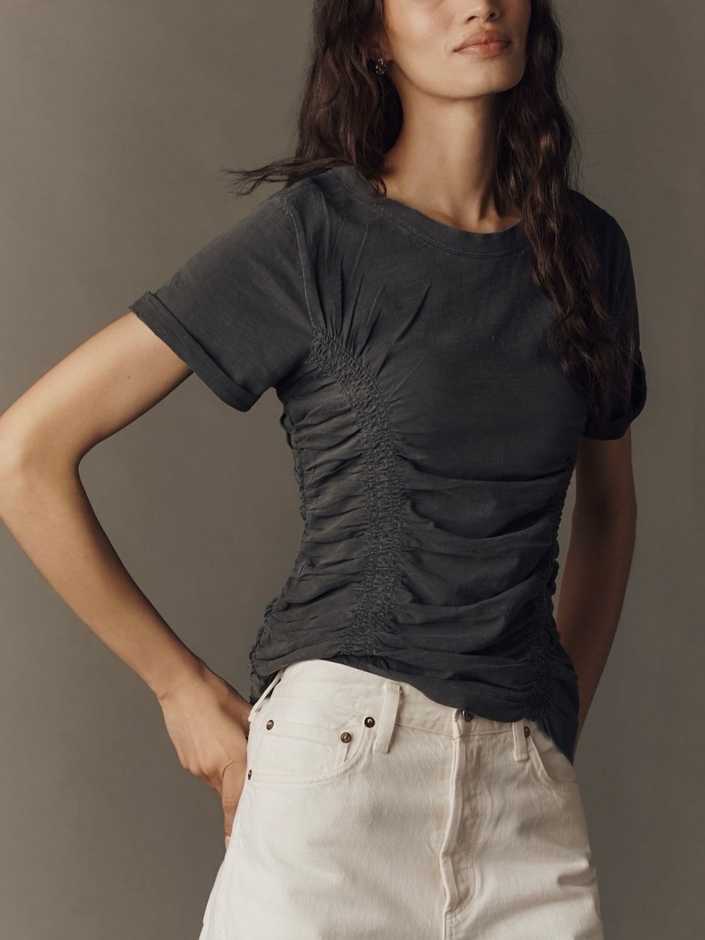 Anthropologie Pilcro Bennie Cotton Ruched Tee - size S- NWT
